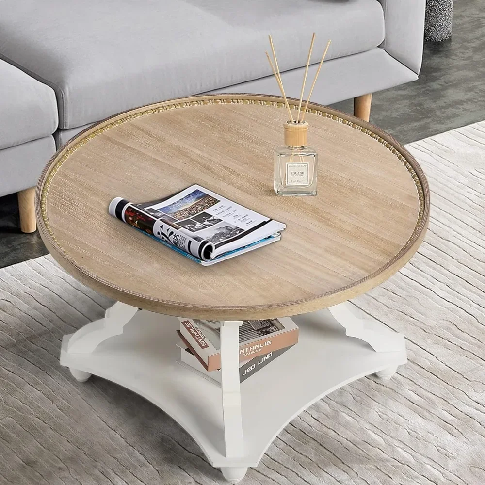Wooden tray top circular coffee table with storage rack, rustic style living room and retro finish, free shipping
Wooden tray top circular coffee table with storage rack, rustic style living room and retro finish, free shipping