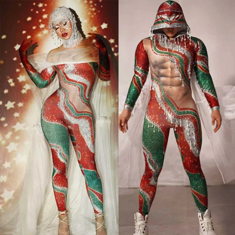 Рождественский костюм для женщин и мужчин, сексуальный эластичный красный, зеленый комбинезон со стразами и принтом, сценические костюмы танцовщицы Gogo, Клубная одежда XS2782
Рождественский костюм для женщин и мужчин, сексуальный эластичный красный, зеленый комбинезон со стразами и принтом, сценические костюмы танцовщицы Gogo, Клубная одежда XS2782
