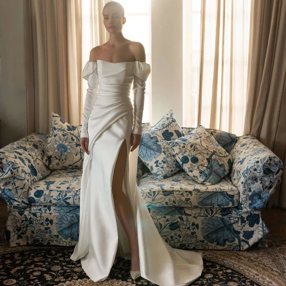 Romantic Wedding Dresses Strapless Detachable Sleeves Zipper Backless Bride Gowns Satin Side Split Sweep Train Wedding Dress
Romantic Wedding Dresses Strapless Detachable Sleeves Zipper Backless Bride Gowns Satin Side Split Sweep Train Wedding Dress