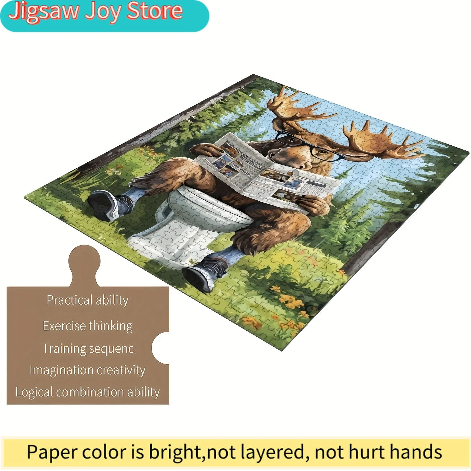 Wooden Jigsaw Puzzle for & Families - Whimsical Moose Wearing Glasses Reading Newspaper on Toilet Design - Intermediate Chall
Wooden Jigsaw Puzzle for & Families - Whimsical Moose Wearing Glasses Reading Newspaper on Toilet Design - Intermediate Chall