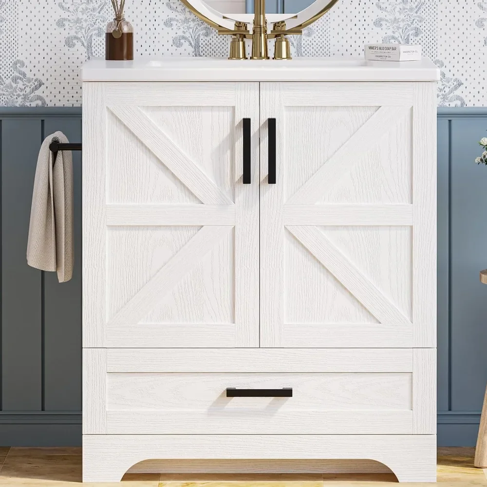 Bathroom Vanity, 30" Bathroom Vanity with Sink, Farmhouse Wood Fixture Stand Pedestal Bathroom Cabinet with Drawer
Bathroom Vanity, 30" Bathroom Vanity with Sink, Farmhouse Wood Fixture Stand Pedestal Bathroom Cabinet with Drawer