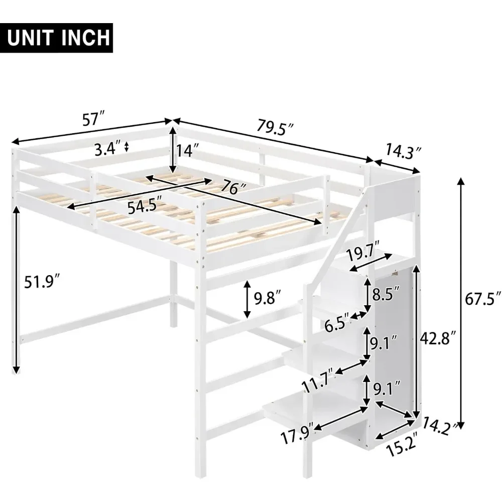 Modern Wooden High Lofts Beds Frame for Kids, Full Loft Bed, Loft Bed Full Size with Storage Staircase and Wardrobe for Clothes
Modern Wooden High Lofts Beds Frame for Kids, Full Loft Bed, Loft Bed Full Size with Storage Staircase and Wardrobe for Clothes