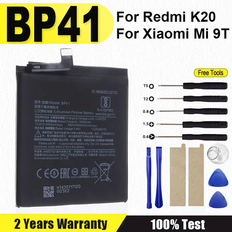 Brand-New BP41 4000mAh Replacement Battery For Redmi K20 / Xiaomi Mi 9T BP41 Phone Batteries + Tools
Brand-New BP41 4000mAh Replacement Battery For Redmi K20 / Xiaomi Mi 9T BP41 Phone Batteries + Tools