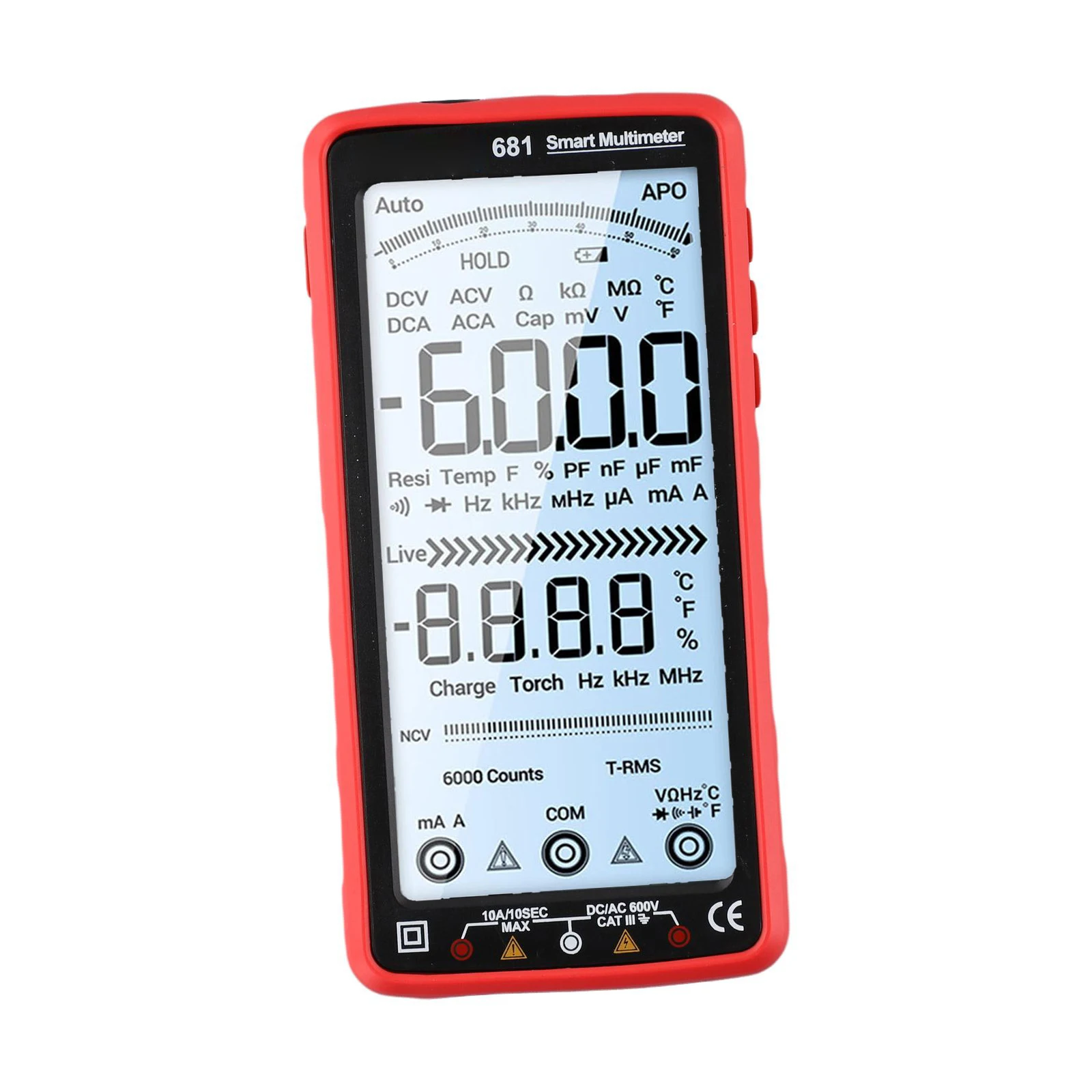 Full Screen Digital Multimeter with NCV Induction USB Charging Silicone Sheath for 681 Backlight Bright Screen
Full Screen Digital Multimeter with NCV Induction USB Charging Silicone Sheath for 681 Backlight Bright Screen