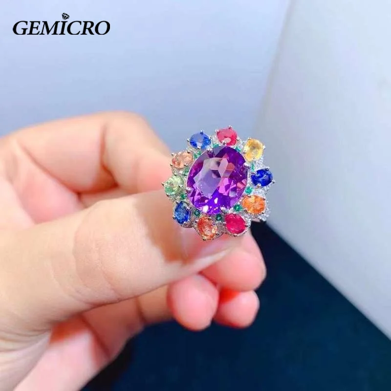 Gemicro Natural Amethyst Ring 10x12MM Natural Purpal Gemstones Fine Jewelry for Women Birthday Gift Real 925 Sterling Silver
Gemicro Natural Amethyst Ring 10x12MM Natural Purpal Gemstones Fine Jewelry for Women Birthday Gift Real 925 Sterling Silver