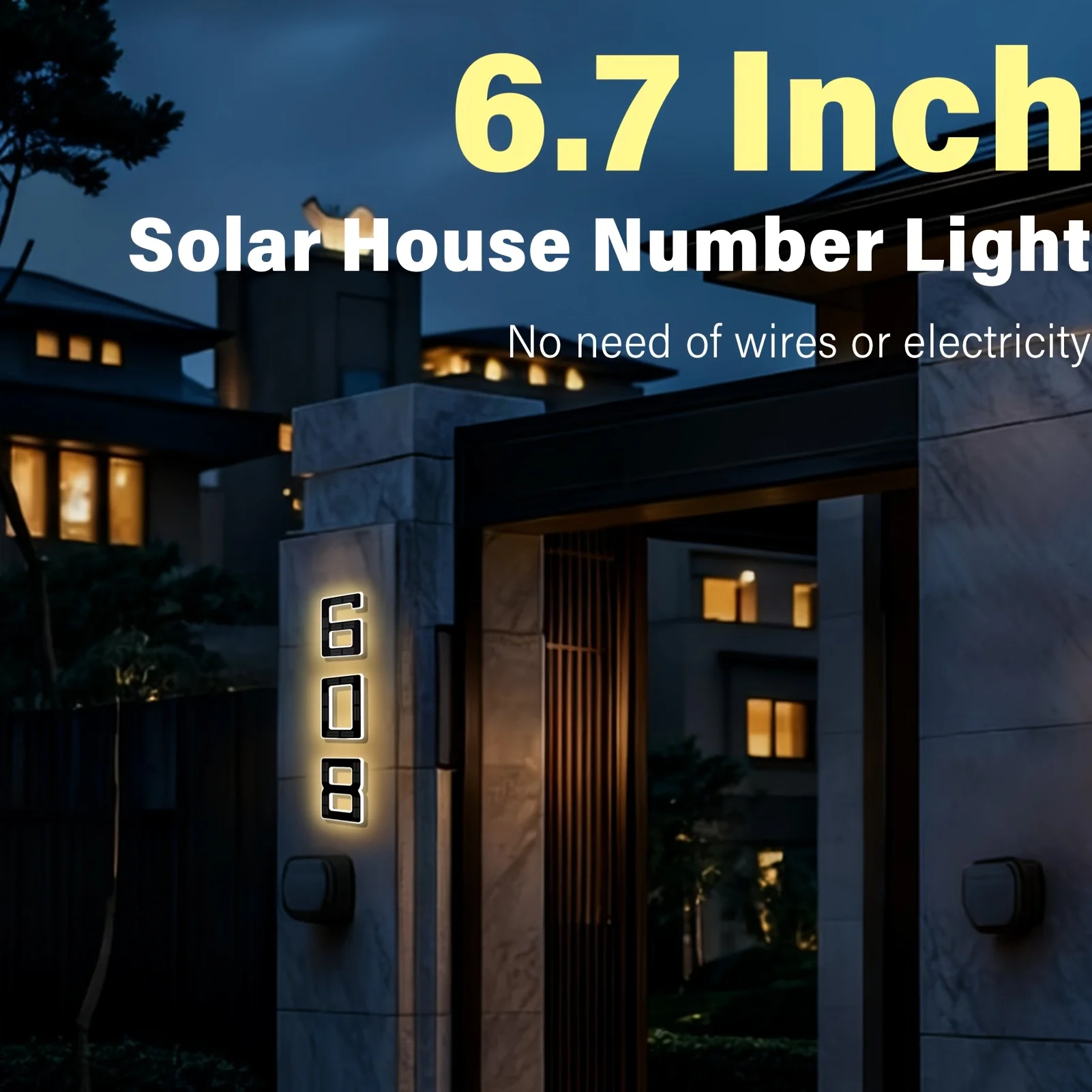 6.7 Inch Solar House Numbers Light for Outside, IP44 Waterproof Backlit LED Address Sign, Wall-mounted, Intelligent Light Sensor, for Home, Garden, Porch, Garage, Mailbox, Door Address Light, No Wiring Required, Easy Installation
6.7 Inch Solar House Numbers Light for Outside, IP44 Waterproof Backlit LED Address Sign, Wall-mounted, Intelligent Light Sensor, for Home, Garden, Porch, Garage, Mailbox, Door Address Light, No Wiring Required, Easy Installation
