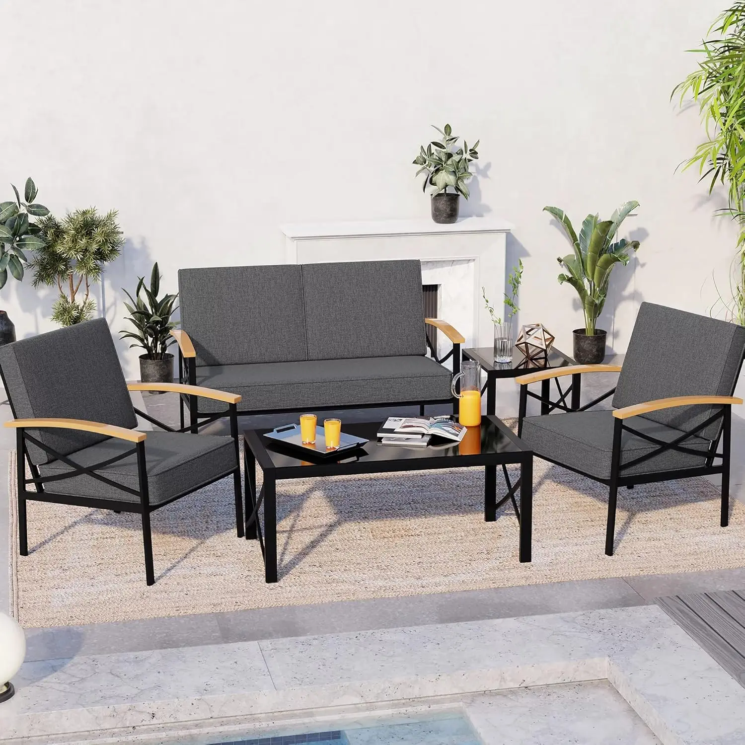 JAMFLY 5 Piece Outdoor Metal Patio Furniture Sectional Set, Outdoor Metal Furniture Patio Conversation Sets with Coffee Table fo
JAMFLY 5 Piece Outdoor Metal Patio Furniture Sectional Set, Outdoor Metal Furniture Patio Conversation Sets with Coffee Table fo
