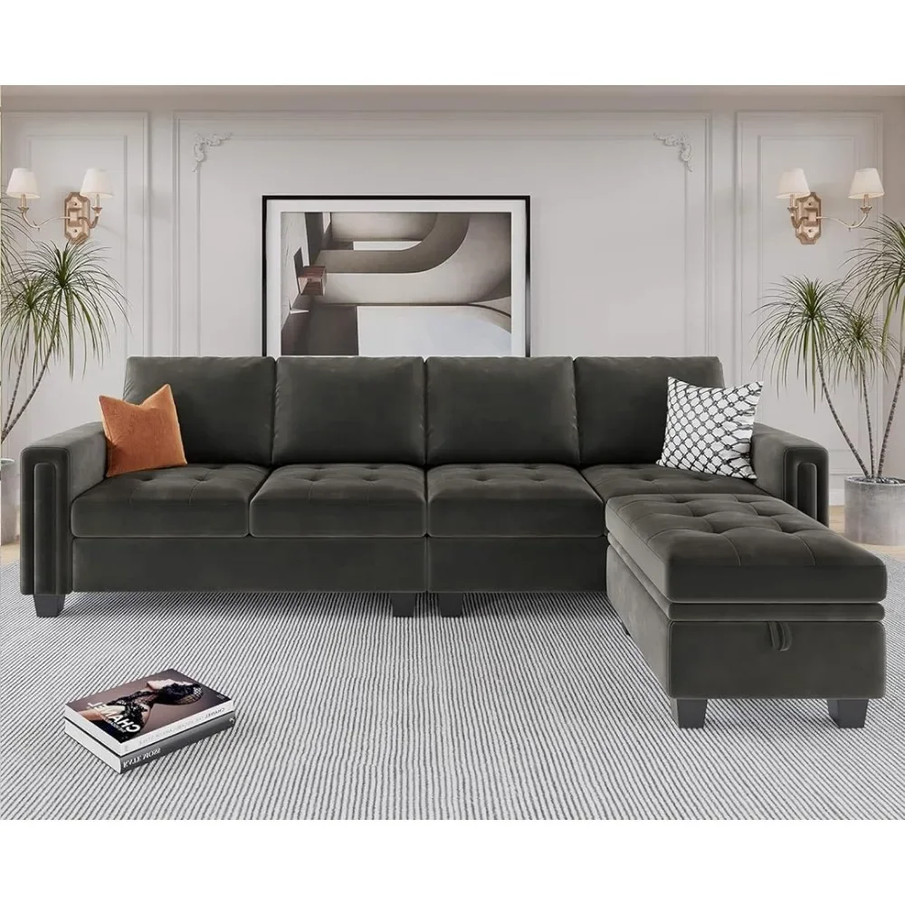 Sofa Velvet Reversible Sectional with Chasie Convertible L Shaped 4-seat Sectional Couch with Storage Ottoman Grey Couch
Sofa Velvet Reversible Sectional with Chasie Convertible L Shaped 4-seat Sectional Couch with Storage Ottoman Grey Couch