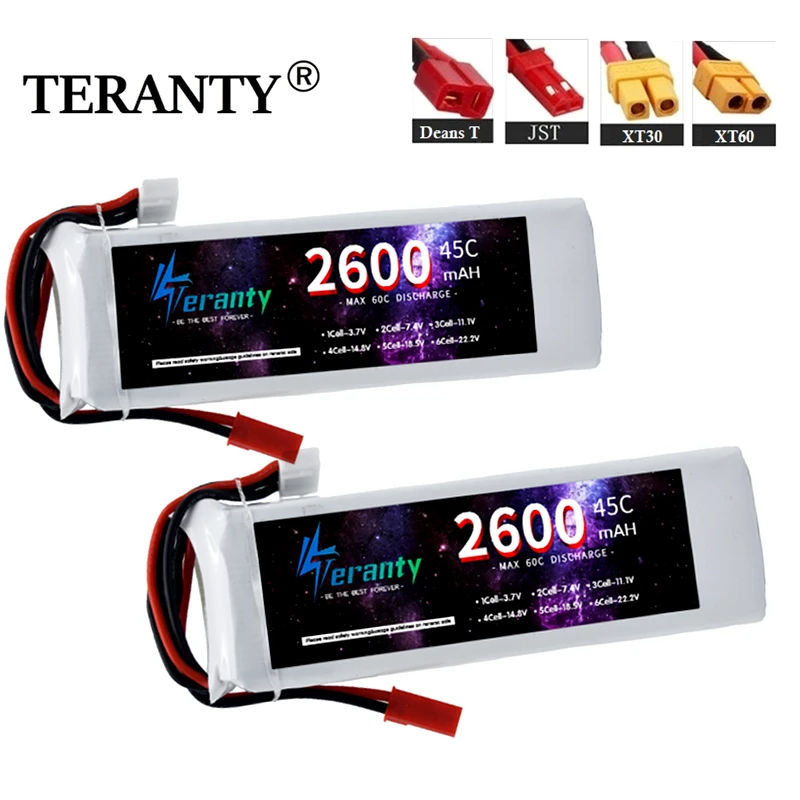 3S Battery 11.1V 2600mAh Deans Plug 45C Lipo Battery Max 60C For Remote Control Car Toys FPV Drones with XT30 JST XT60 Connector
3S Battery 11.1V 2600mAh Deans Plug 45C Lipo Battery Max 60C For Remote Control Car Toys FPV Drones with XT30 JST XT60 Connector