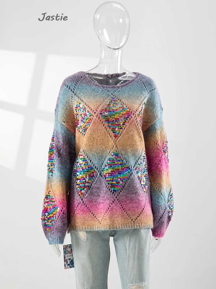 Gradient Rainbow Sequin Sweater For Women 2024 New Fashion Versatile Winter Pullover
Gradient Rainbow Sequin Sweater For Women 2024 New Fashion Versatile Winter Pullover