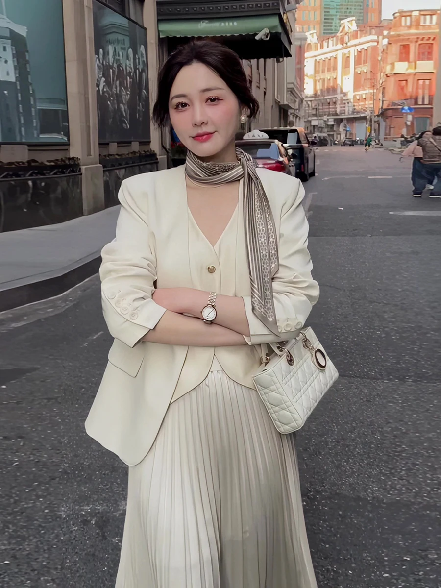 Business Lady Suit Vest Top High Waist Pleated Skirt Three Piece Set Women's Fashion Spring Autumn New Style Outfit
Business Lady Suit Vest Top High Waist Pleated Skirt Three Piece Set Women's Fashion Spring Autumn New Style Outfit