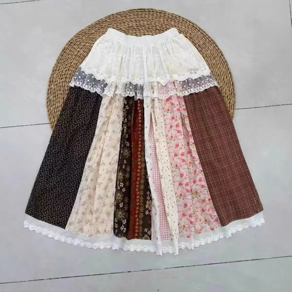 Vintage Cotton Patchwork Ruffled Long Skirt Japanese Mori Girl Vacation Bohemian Gypsy Skirt
Vintage Cotton Patchwork Ruffled Long Skirt Japanese Mori Girl Vacation Bohemian Gypsy Skirt