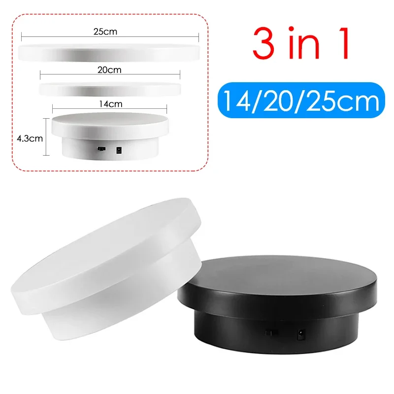 3 IN 1 14/20/25cm Electric Rotating Display Tray Two Way Rotation Electric Turntable Display Stand for Photography VideoShooting
3 IN 1 14/20/25cm Electric Rotating Display Tray Two Way Rotation Electric Turntable Display Stand for Photography VideoShooting