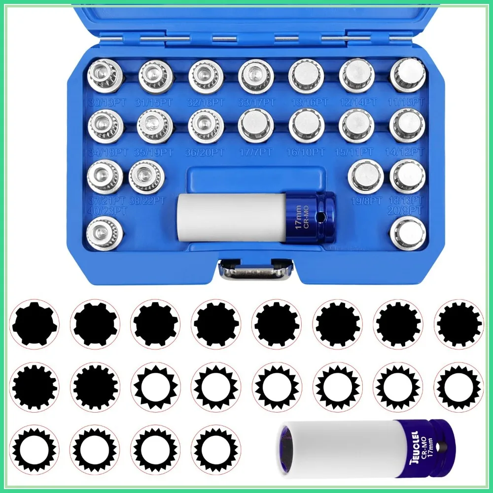 21PCS Wheel Locking Nut Key Kit for BMW, Lock Nut Socket Adapter Set, Anti-Theft Lug Nut Removal Tool
21PCS Wheel Locking Nut Key Kit for BMW, Lock Nut Socket Adapter Set, Anti-Theft Lug Nut Removal Tool