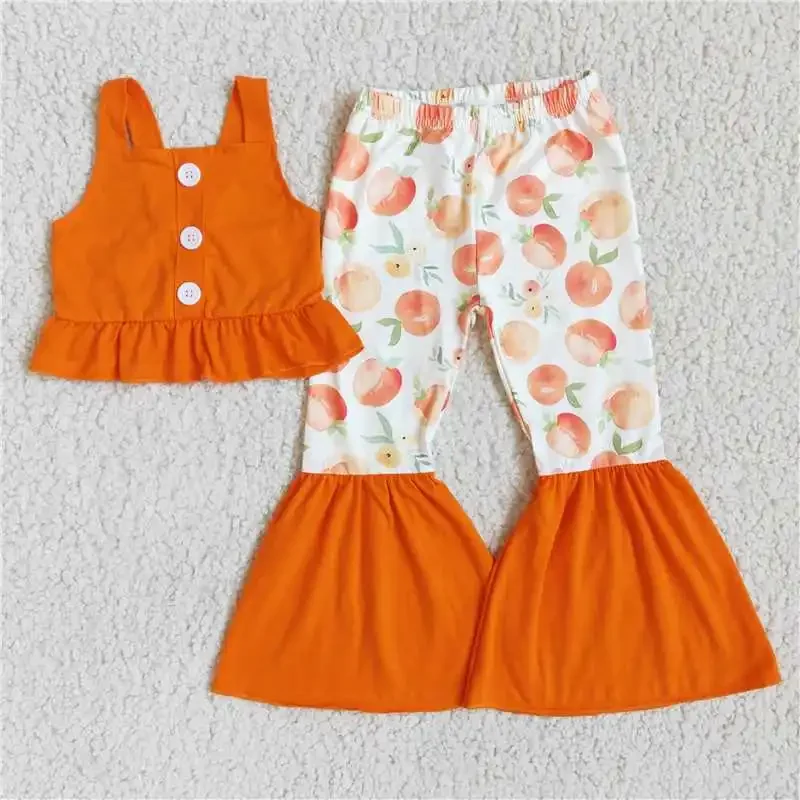 RTS Hot Products Sassy Peach Print Short Top Child Clothing Baby Orange Sets Kids Girls 2pcs Sets Baby Flared Trousers Outfits
RTS Hot Products Sassy Peach Print Short Top Child Clothing Baby Orange Sets Kids Girls 2pcs Sets Baby Flared Trousers Outfits