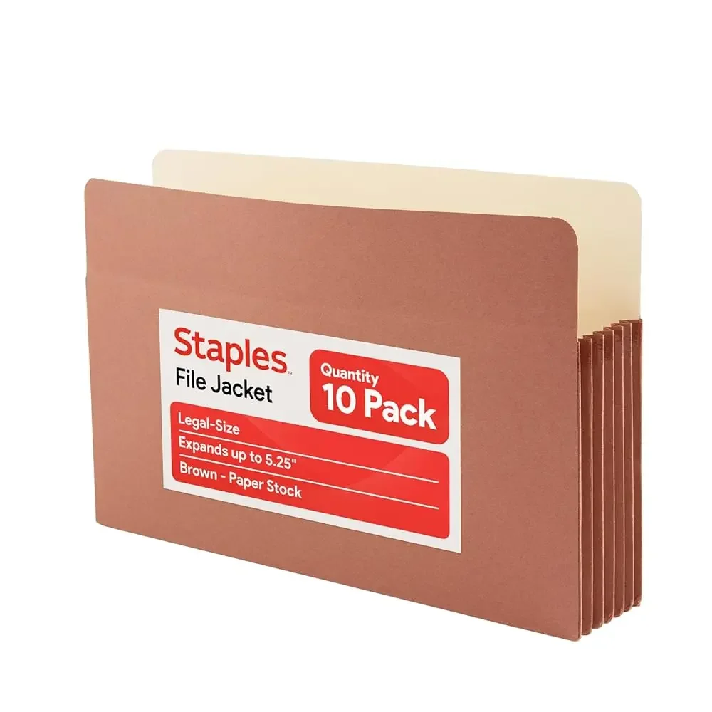 Staples Reinforced File Pockets, Legal Size, 5.25‑Inch Expansion, Heavy‑Duty Brown Accordion Folders with Strong Gussets – 10
Staples Reinforced File Pockets, Legal Size, 5.25‑Inch Expansion, Heavy‑Duty Brown Accordion Folders with Strong Gussets – 10