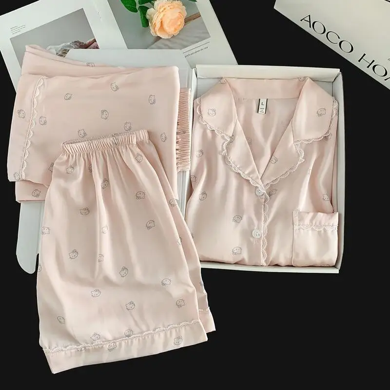 Women's New Kawaii Short Sleeved Pants Pajama Set Spring Autumn Women's Shorts Home Suit Set Girls' Lace Simple Three Piece Set
Women's New Kawaii Short Sleeved Pants Pajama Set Spring Autumn Women's Shorts Home Suit Set Girls' Lace Simple Three Piece Set