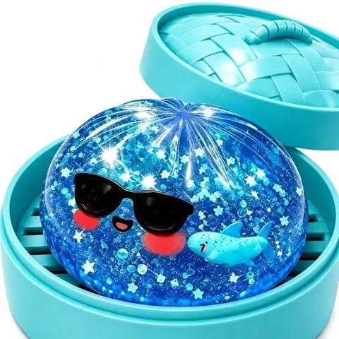 NUOVO! Raviolo a forma di squalo oceanico con stelle glitterate, giocattolo antistress in pectina da spremere, per alleviare lo stress e rilassarsi, ideale come regalo.