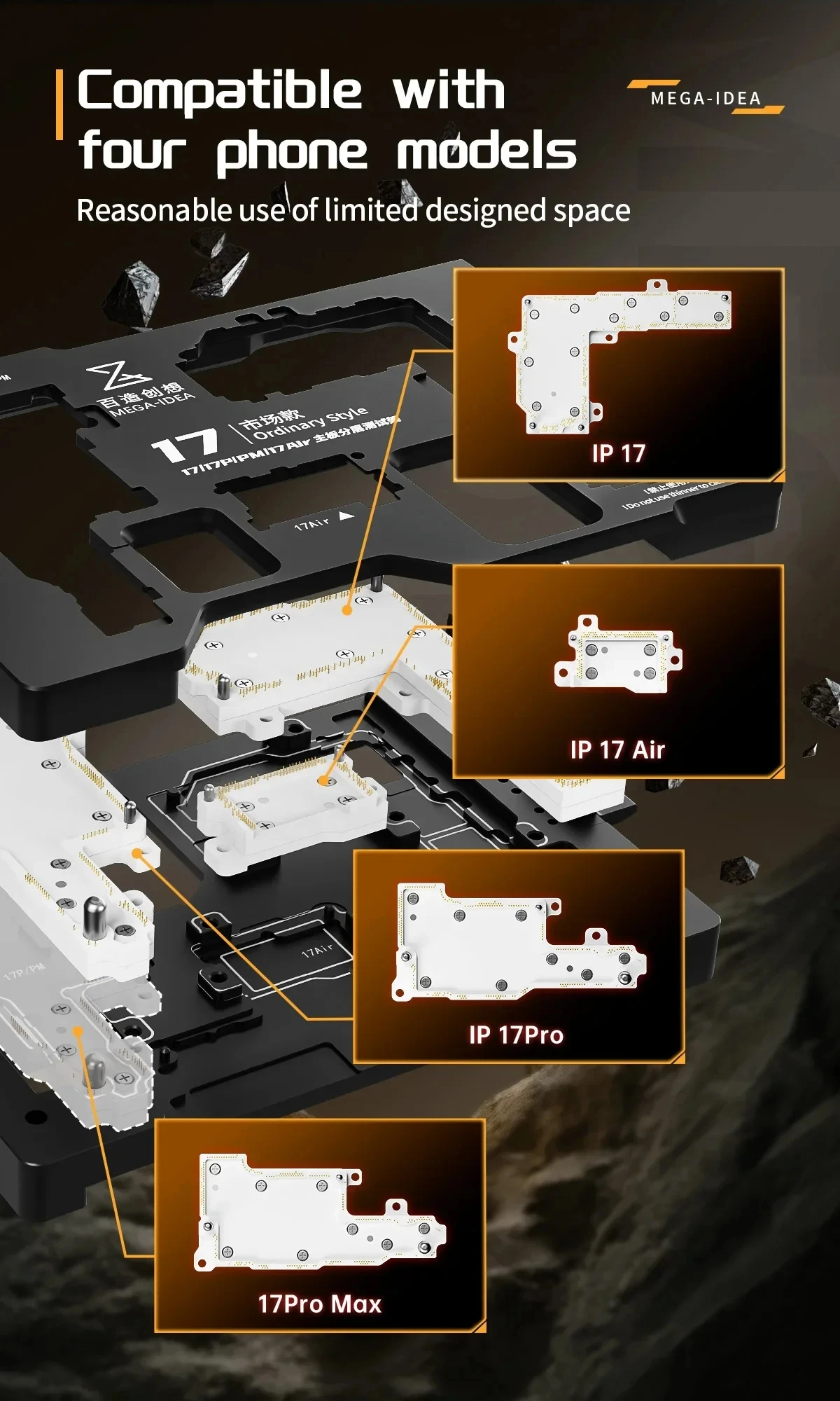 MEGA-IDEA 4 in 1 Motherboard Layered Test Frame For iPhone 17 Pro Max Pro Air for Logic Board Diagnosis Without Alignment Repair
MEGA-IDEA 4 in 1 Motherboard Layered Test Frame For iPhone 17 Pro Max Pro Air for Logic Board Diagnosis Without Alignment Repair