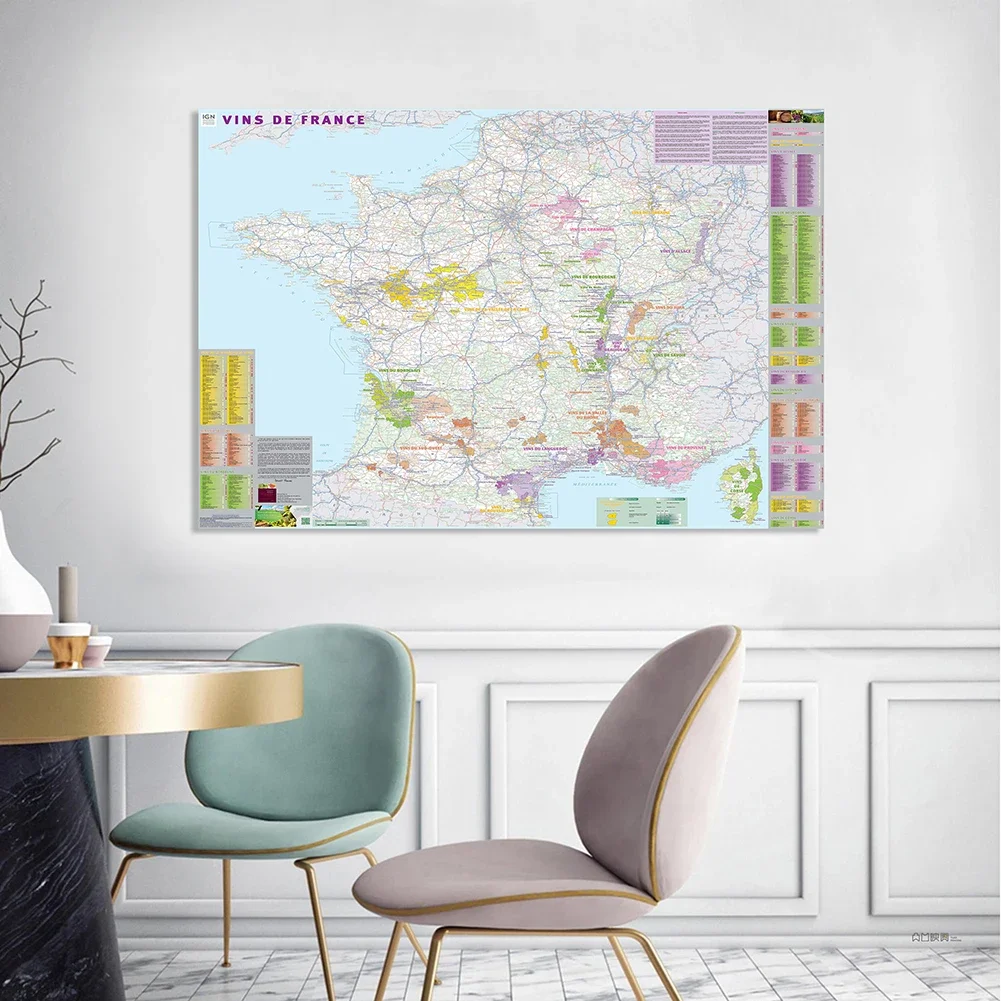 150*100cm Wine Distribution Map of The France in French Non-woven Canvas Painting Wall Art Poster School Supplies Home Decor
150*100cm Wine Distribution Map of The France in French Non-woven Canvas Painting Wall Art Poster School Supplies Home Decor