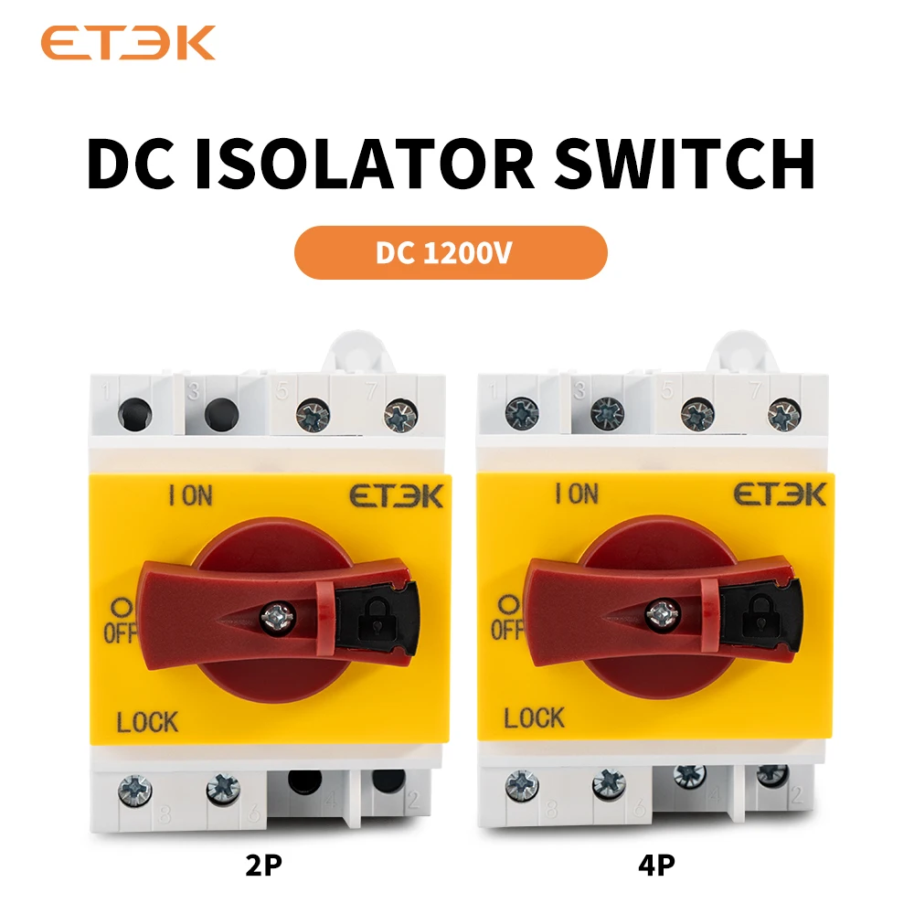 ETEK DC Solar Isolator Din Rail Switch PV 1000V 32A 2P4P Mounting Rotating Handle CE Disconnector For Solar Certified EKD6-DB32
ETEK DC Solar Isolator Din Rail Switch PV 1000V 32A 2P4P Mounting Rotating Handle CE Disconnector For Solar Certified EKD6-DB32