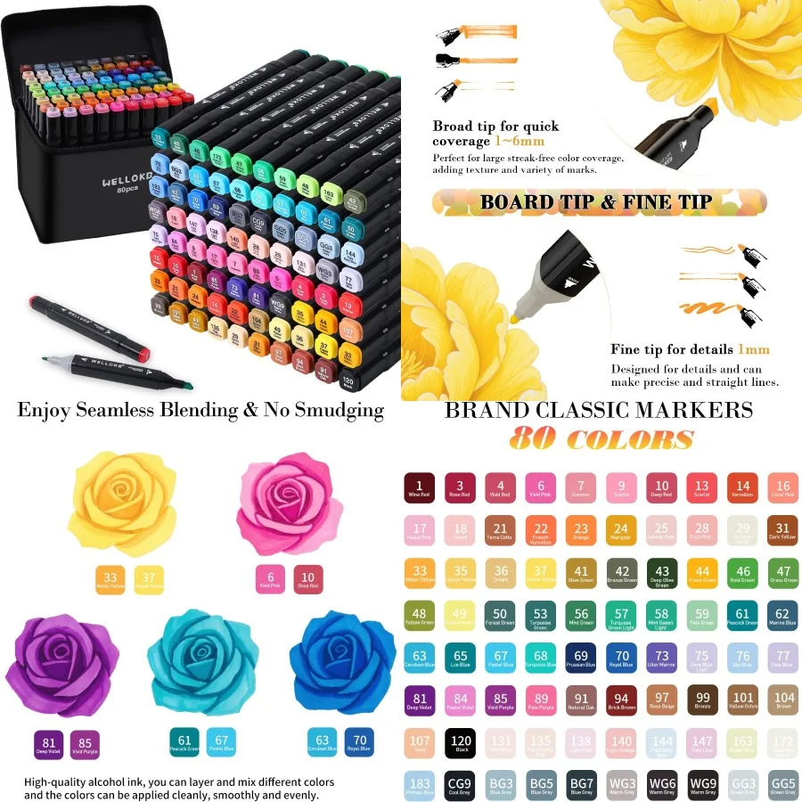Alcohol Markers 80 Colors Dual Brush Tip Permanent Art Markers for Book Painting Card Making and Creative Coloring Ideal for Ad
Alcohol Markers 80 Colors Dual Brush Tip Permanent Art Markers for Book Painting Card Making and Creative Coloring Ideal for Ad