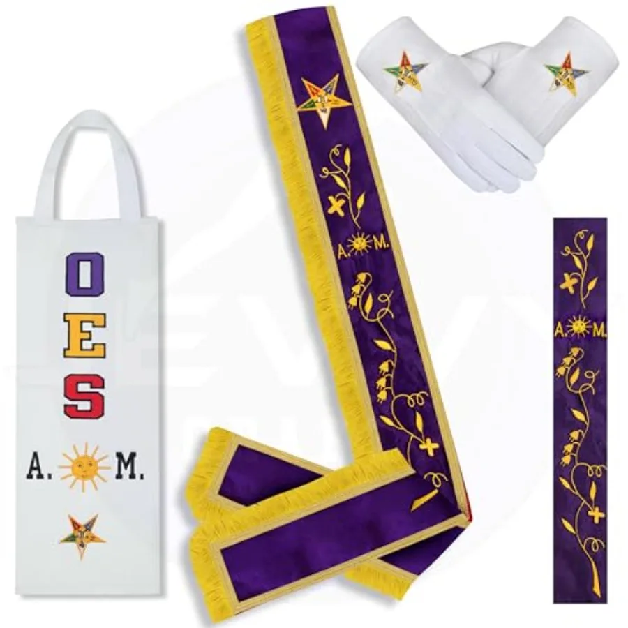 Masonic OES Associate Matron Sash with Cotton Gloves and Free Embroidered Leather Sash Case - Order of Eastern Star AM Purple V
Masonic OES Associate Matron Sash with Cotton Gloves and Free Embroidered Leather Sash Case - Order of Eastern Star AM Purple V
