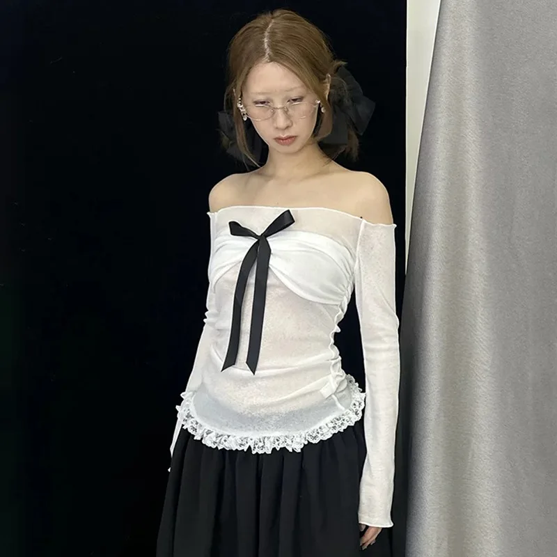 European and American Style One-piece Collar with Bow Decoration Long-sleeved Mesh Body-hugging Top for Women
European and American Style One-piece Collar with Bow Decoration Long-sleeved Mesh Body-hugging Top for Women