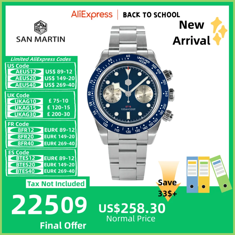 San Martin 40mm ST1901 Panda Eyes Chronograph Wrist Watches For Men Luxury Watch Sapphire BGW-9 10ATM Reloj Hombre SN0052JS-2
San Martin 40mm ST1901 Panda Eyes Chronograph Wrist Watches For Men Luxury Watch Sapphire BGW-9 10ATM Reloj Hombre SN0052JS-2