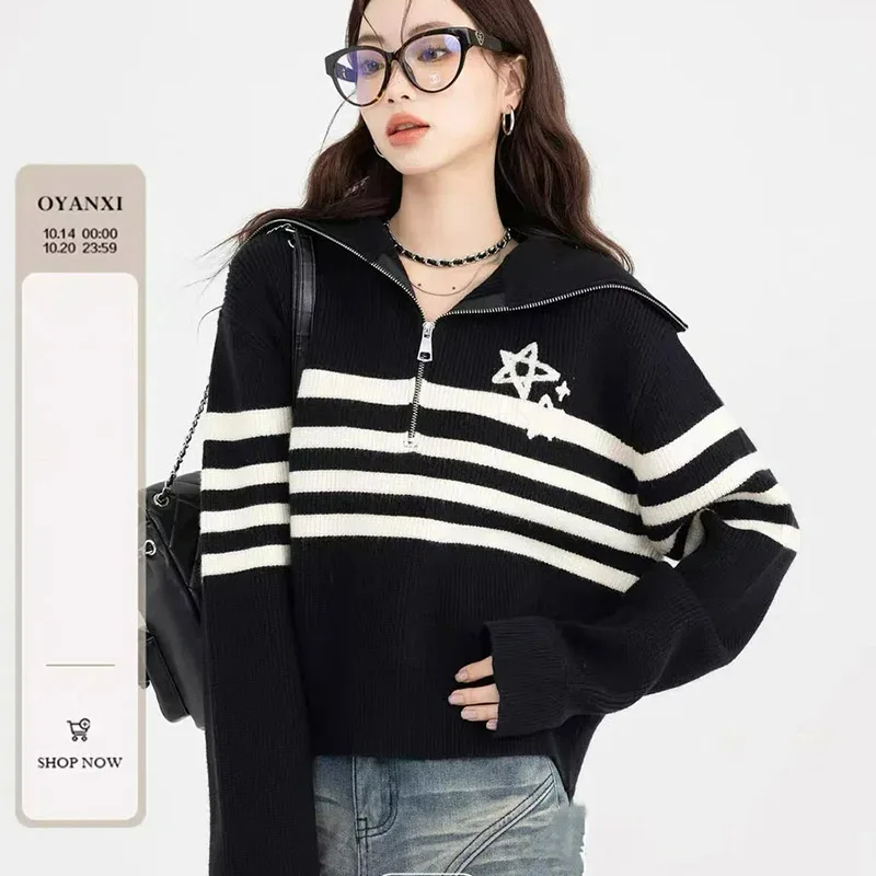 Women Clothing Fashion Striped Zipper Pullovers Comfortable Warm Loose Sweaters Autumn Winter Vintage Chic Commute Knitted Tops
Women Clothing Fashion Striped Zipper Pullovers Comfortable Warm Loose Sweaters Autumn Winter Vintage Chic Commute Knitted Tops