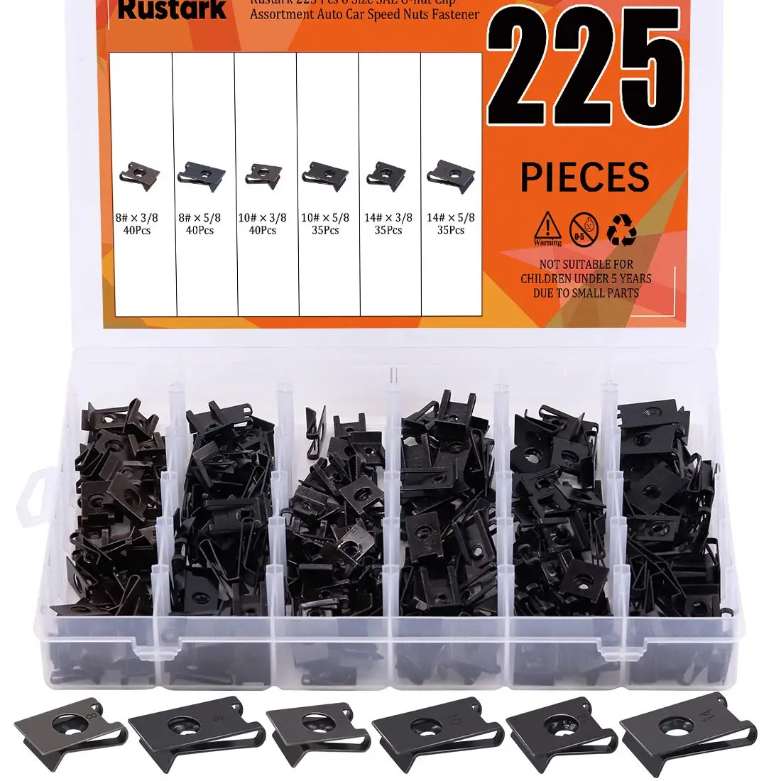 225 Pcs 6 Size SAE U-nut Clip Assortment for Auto Door Panel Interior with Storage Box
225 Pcs 6 Size SAE U-nut Clip Assortment for Auto Door Panel Interior with Storage Box