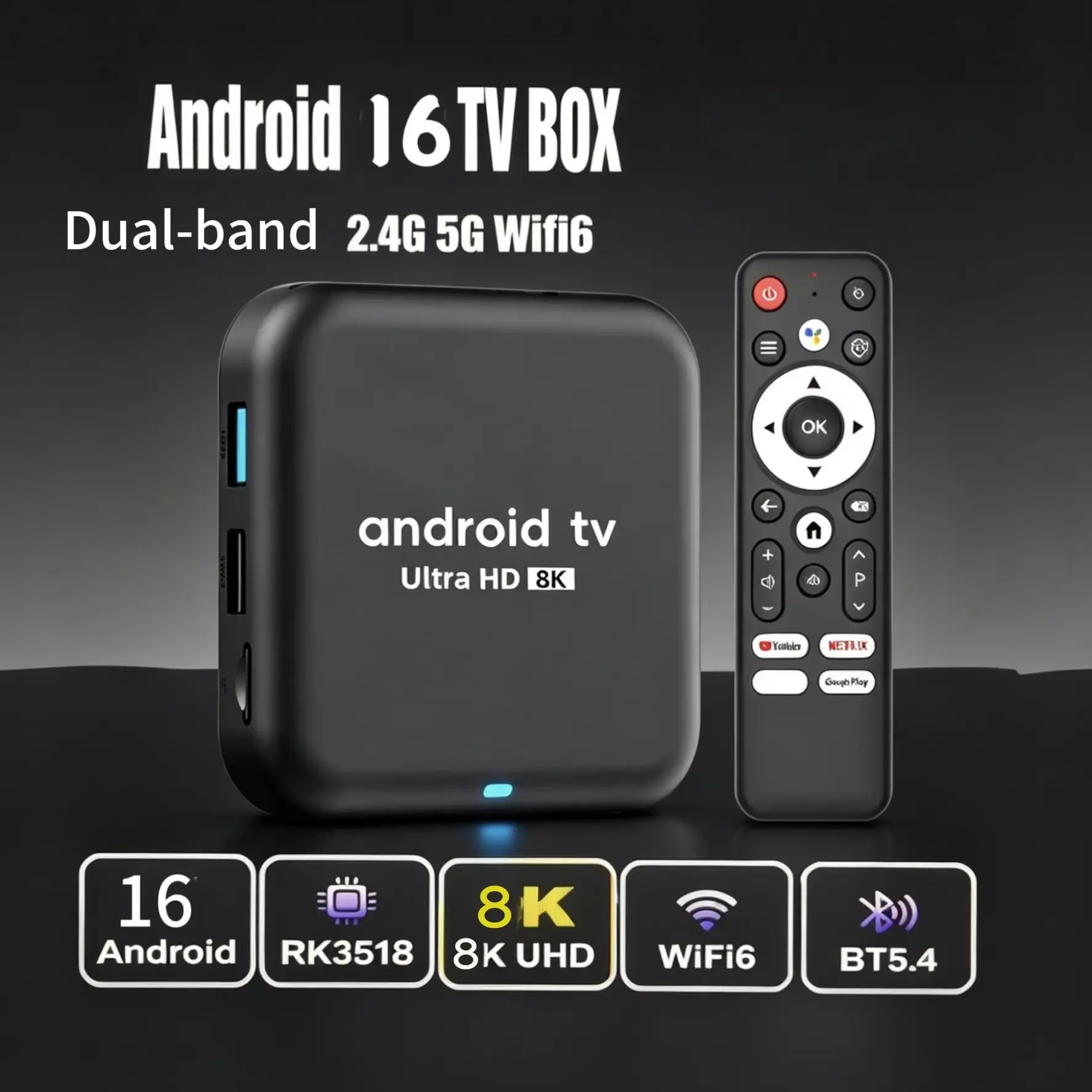 Q18 Android 16 Tv Box 4k HDR10 Streaming Player Quad Core Video Bluetooth5.4 Media Player Set Top Box Google Voice Assistant
Q18 Android 16 Tv Box 4k HDR10 Streaming Player Quad Core Video Bluetooth5.4 Media Player Set Top Box Google Voice Assistant