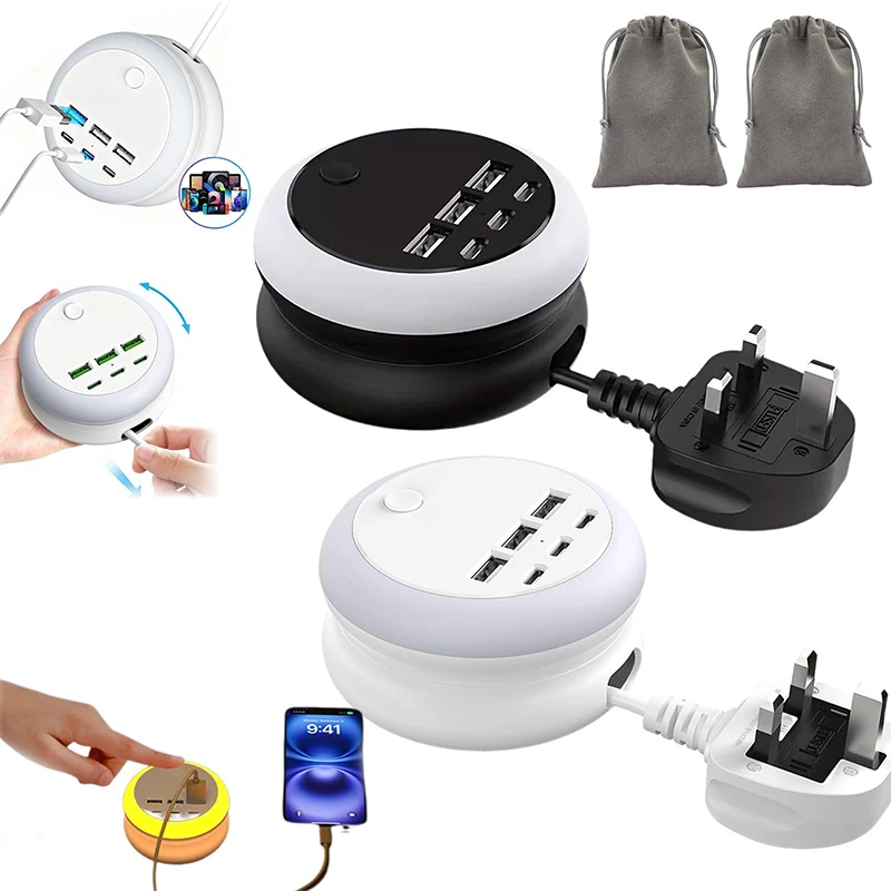 Ultimate 7-in-1 Retractable USB Charging Station With 8-Color Mood Lighting Rotatable Retractable Power Cord 3 Type-C 3 USB
Ultimate 7-in-1 Retractable USB Charging Station With 8-Color Mood Lighting Rotatable Retractable Power Cord 3 Type-C 3 USB
