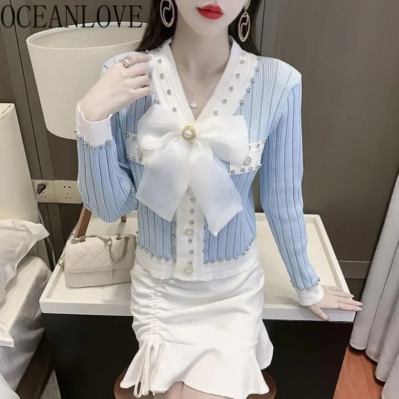 OCEANLOVE Beading Women Sweaters Bow Contrast Color V Neck Vintage Short Cardigans Korean Fashion Elegant Sueter Mujer
OCEANLOVE Beading Women Sweaters Bow Contrast Color V Neck Vintage Short Cardigans Korean Fashion Elegant Sueter Mujer