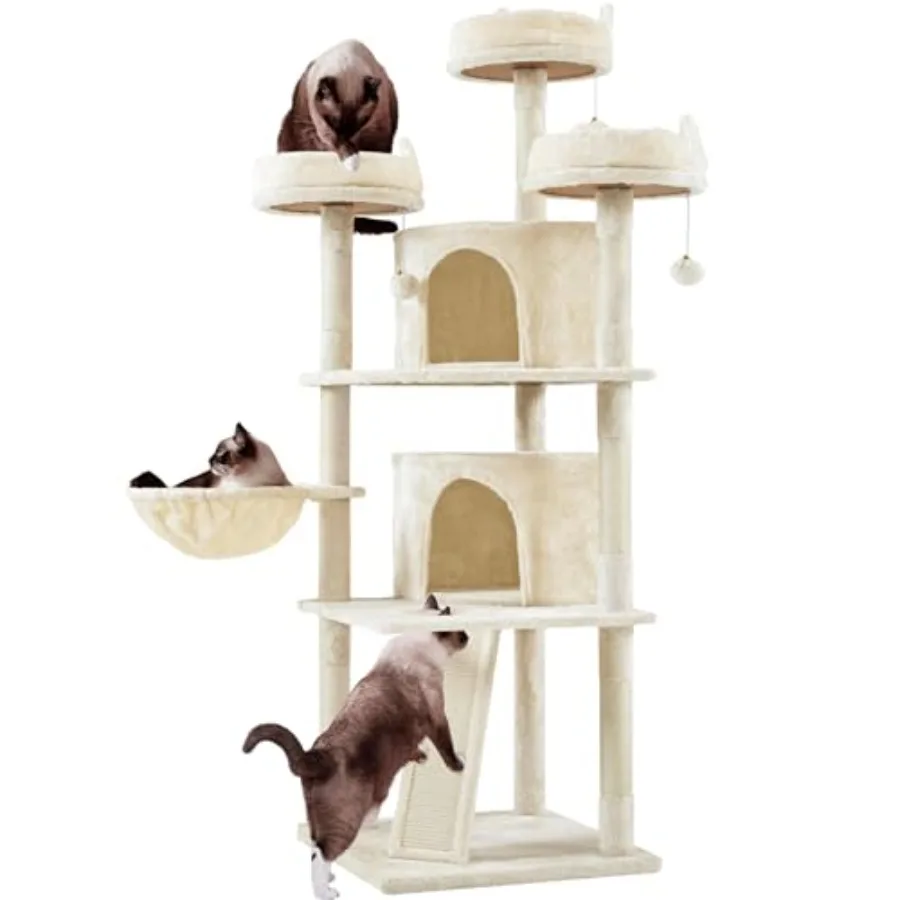 Многоуровневый кошачий комплекс 68,5 дюймов с большим домиком-кондо, уютными лежанками, устойчивым игровым домиком для питомцев и сизалевыми столбиками для царапания
Многоуровневый кошачий комплекс 68,5 дюймов с большим домиком-кондо, уютными лежанками, устойчивым игровым домиком для питомцев и сизалевыми столбиками для царапания