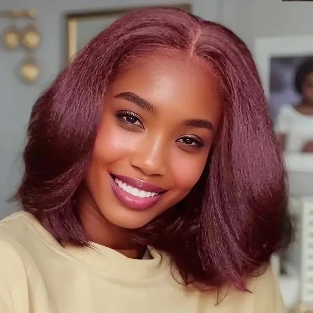 Burgundy Kinky Straight 99J Human Hair Lace Frontal Wig Wine Red Short Bob Wigs 13x4 HD Lace Front Wigs For Women Coarse Yaki
Burgundy Kinky Straight 99J Human Hair Lace Frontal Wig Wine Red Short Bob Wigs 13x4 HD Lace Front Wigs For Women Coarse Yaki