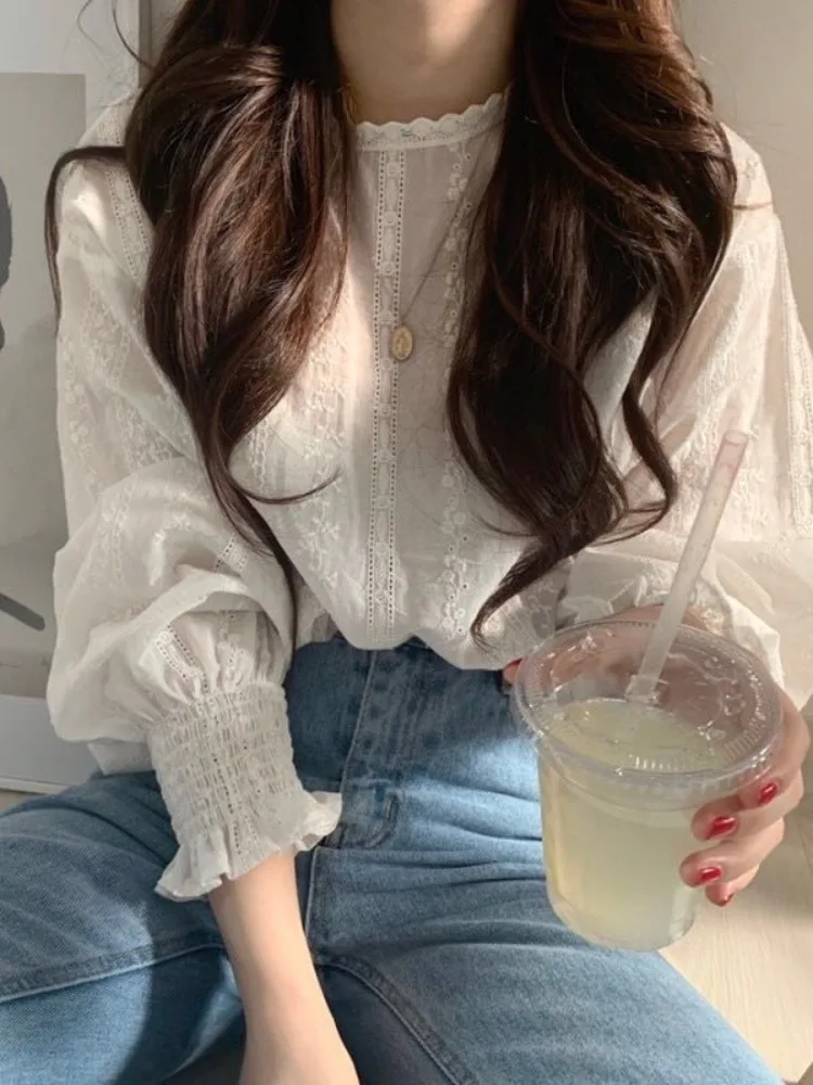 Sweet Elegant Versatile Lace Embroidery Shirt Korean Style Spring Autumn Winter Women's Fashion Casual Inner Wear Top
Sweet Elegant Versatile Lace Embroidery Shirt Korean Style Spring Autumn Winter Women's Fashion Casual Inner Wear Top