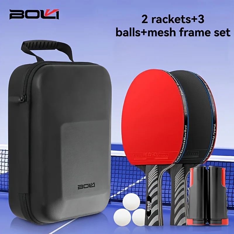 Boli Two-Paddle Three-Ball Net Rack Table Tennis Racket Set, Hard-Shell Leather Case Table Tennis Racket Set, Professional Seven-Layer Solid Wood Table Tennis Racket
Boli Two-Paddle Three-Ball Net Rack Table Tennis Racket Set, Hard-Shell Leather Case Table Tennis Racket Set, Professional Seven-Layer Solid Wood Table Tennis Racket