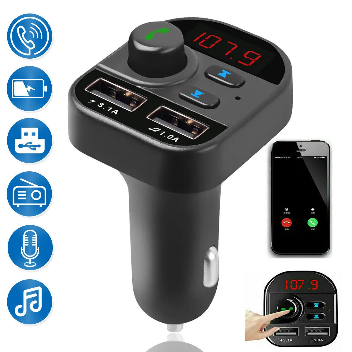 Bluetooth 5.1 FM Transmitter Handsfree Car Radio Modulator MP3 Player With Dual USB Super Quick Charge Adapter Car Accessories
Bluetooth 5.1 FM Transmitter Handsfree Car Radio Modulator MP3 Player With Dual USB Super Quick Charge Adapter Car Accessories