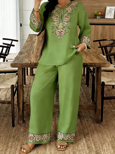 Two Piece Set Women Outfit 2026 Spring Autumn New Floral Print Round Neck Long Sleeve Loose Top & High Waist Casual Pants Set
Two Piece Set Women Outfit 2026 Spring Autumn New Floral Print Round Neck Long Sleeve Loose Top & High Waist Casual Pants Set