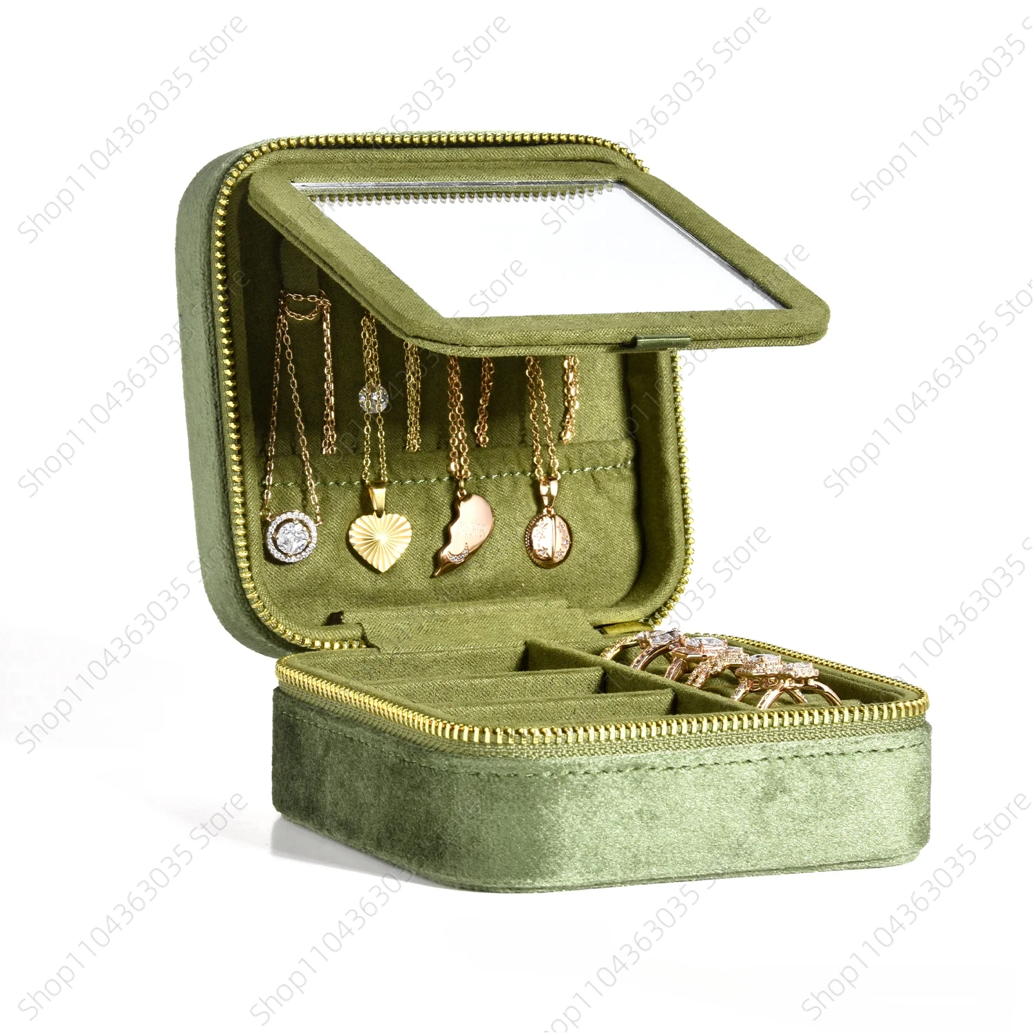 New Vintage Velvet Travel Jewelry Storage Ring Box Flip with Mirror Organizer Support Logo Custom Retro Green Jewelry Box Gift
New Vintage Velvet Travel Jewelry Storage Ring Box Flip with Mirror Organizer Support Logo Custom Retro Green Jewelry Box Gift