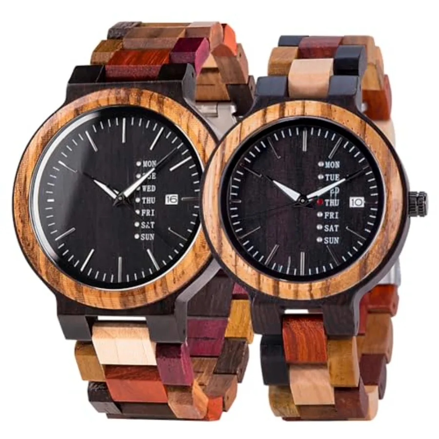 EBONY Wooden Couple Watches for Him Her Handmade Multi-Color Wood Band Date Week Display Wristwatch Unique Anniversary for Boyf
EBONY Wooden Couple Watches for Him Her Handmade Multi-Color Wood Band Date Week Display Wristwatch Unique Anniversary for Boyf
