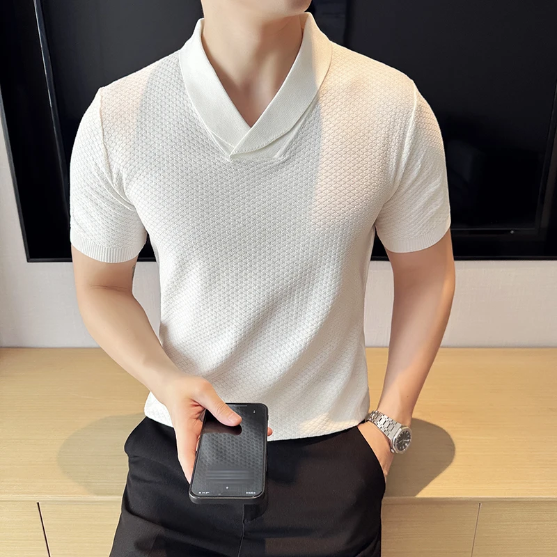Summer Knitted T-shirt for Men Cuban Collar Short Sleeved T-shirt for Men Casual Knitted Pullover Streetwear Men Clothing M-4XL
Summer Knitted T-shirt for Men Cuban Collar Short Sleeved T-shirt for Men Casual Knitted Pullover Streetwear Men Clothing M-4XL