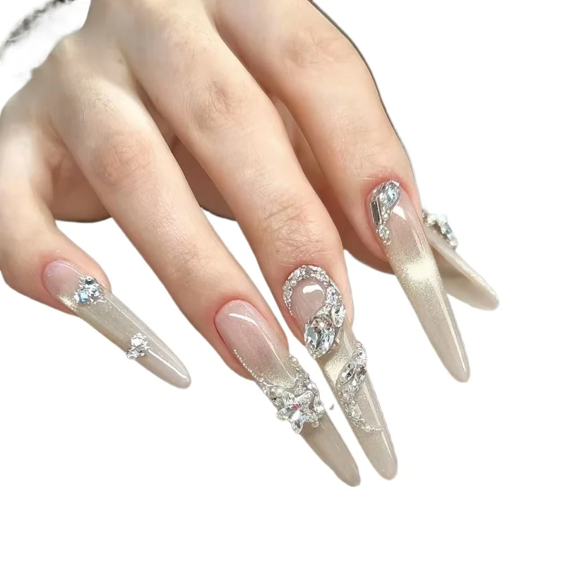 Handmade armor early spring cat's eye snake diamond burst flash clear light luxury white nail patch
Handmade armor early spring cat's eye snake diamond burst flash clear light luxury white nail patch