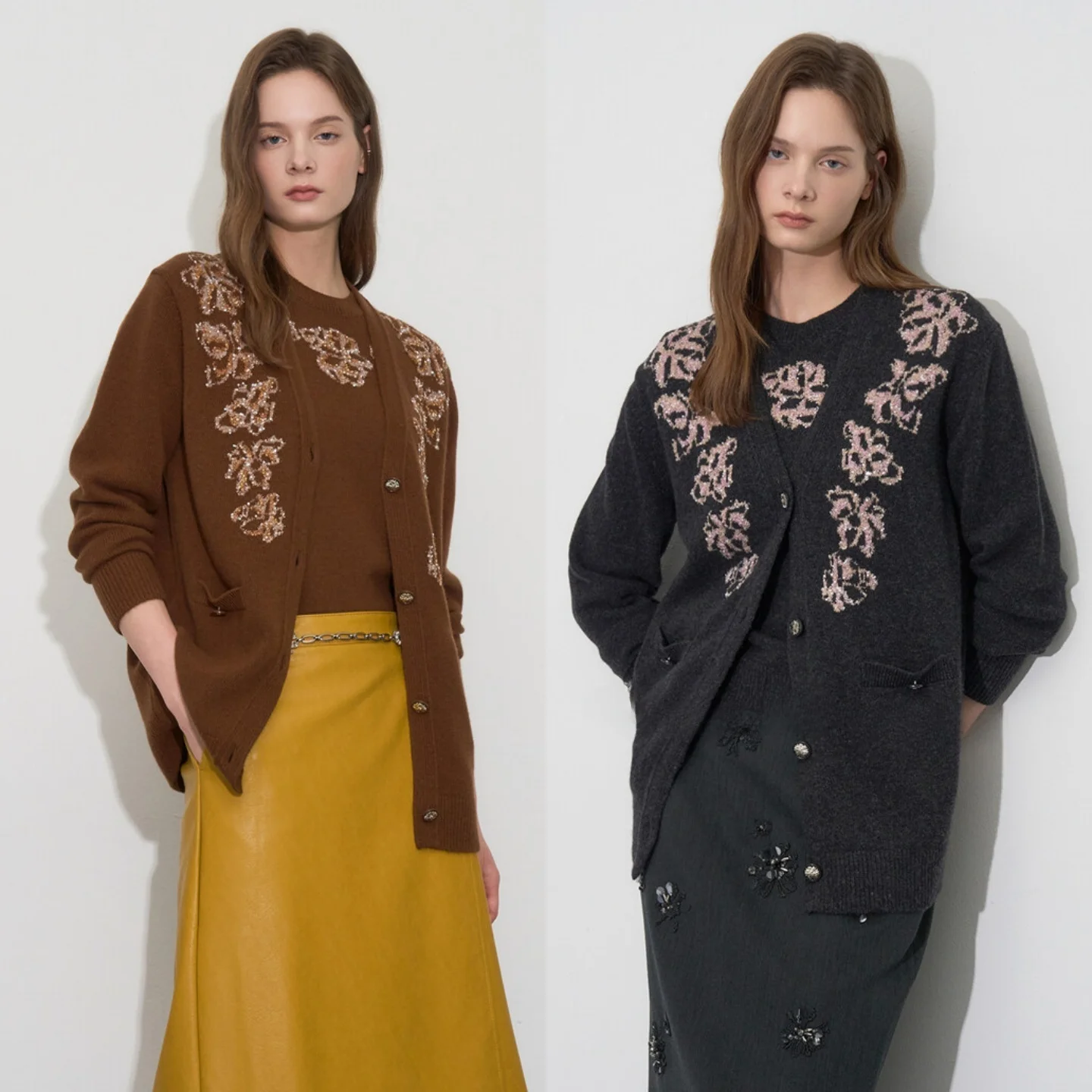 V-Neck Wool Knitted Cardigan And Top Set Floral Decorated Commute Versatile Retro Style Women's Winter Thickened Long Sleeve
V-Neck Wool Knitted Cardigan And Top Set Floral Decorated Commute Versatile Retro Style Women's Winter Thickened Long Sleeve