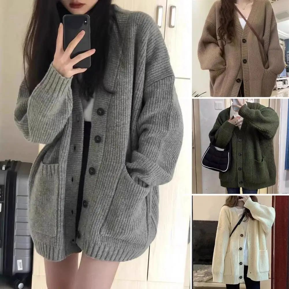Preppy Style Cardigans For Women Long Sleeve Knitted V-neck All-match Warm Fashion Loose Elegant Spring Autumn Outerwear
Preppy Style Cardigans For Women Long Sleeve Knitted V-neck All-match Warm Fashion Loose Elegant Spring Autumn Outerwear