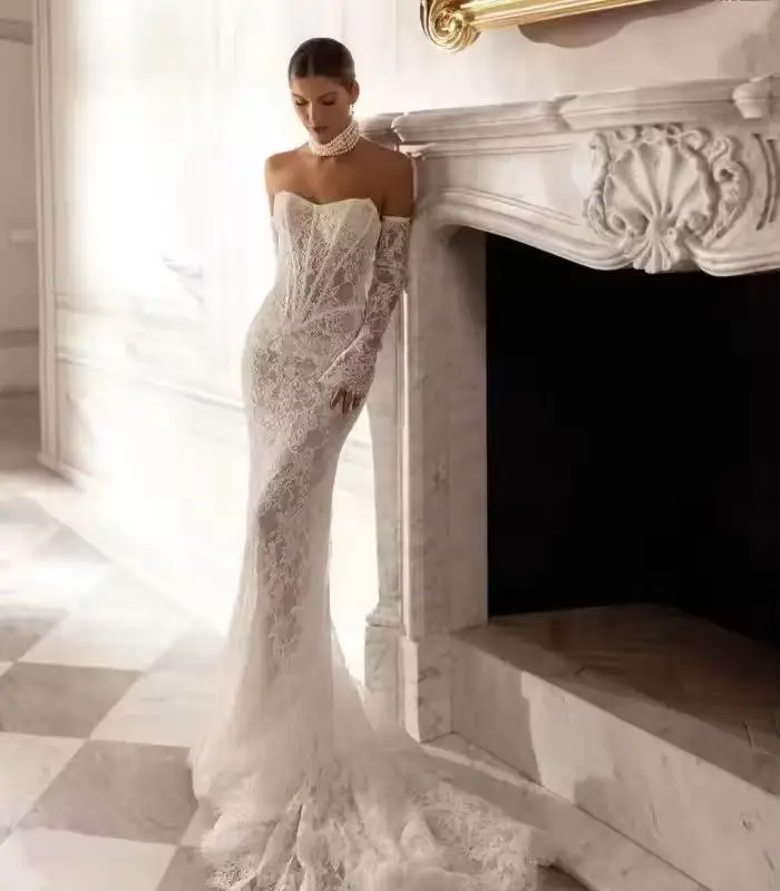 Модное кружевное свадебное платье русалки с открытыми плечами, сексуальное свадебное платье со съемными длинными рукавами и вырезом в форме сердца, свадебные платья в стиле бохо, Vestido
Модное кружевное свадебное платье русалки с открытыми плечами, сексуальное свадебное платье со съемными длинными рукавами и вырезом в форме сердца, свадебные платья в стиле бохо, Vestido