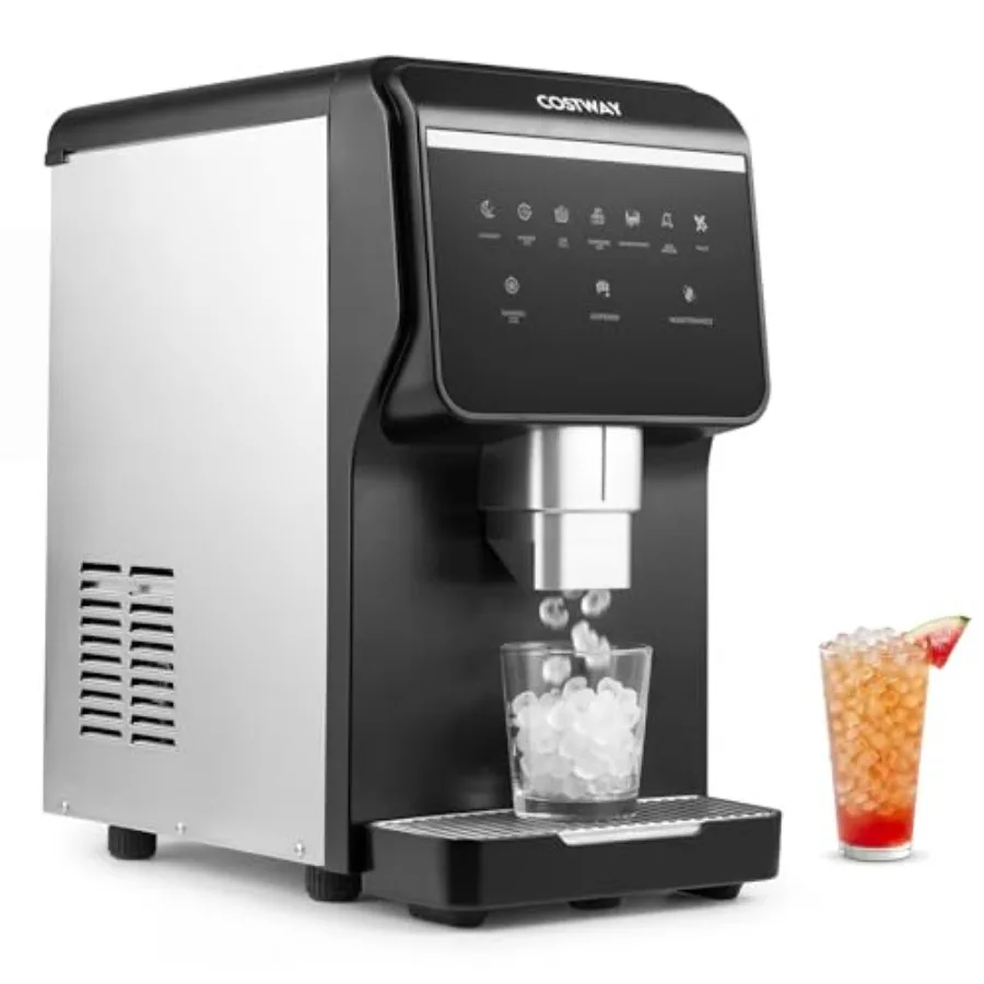 Countertop self-dispensing nugget ice maker for home and office use, black ABS plastic, soft chewable pellet ice, 80 lbs/24h ou
Countertop self-dispensing nugget ice maker for home and office use, black ABS plastic, soft chewable pellet ice, 80 lbs/24h ou