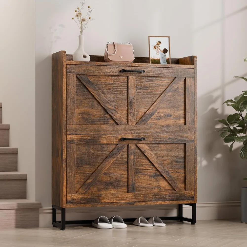 Shoe Storage Cabinet with 2 Flip Drawers, Entryway Slim Shoe Rack, Freestanding Hidden Shoe Organizer Cabinet with Metal Legs, S
Shoe Storage Cabinet with 2 Flip Drawers, Entryway Slim Shoe Rack, Freestanding Hidden Shoe Organizer Cabinet with Metal Legs, S