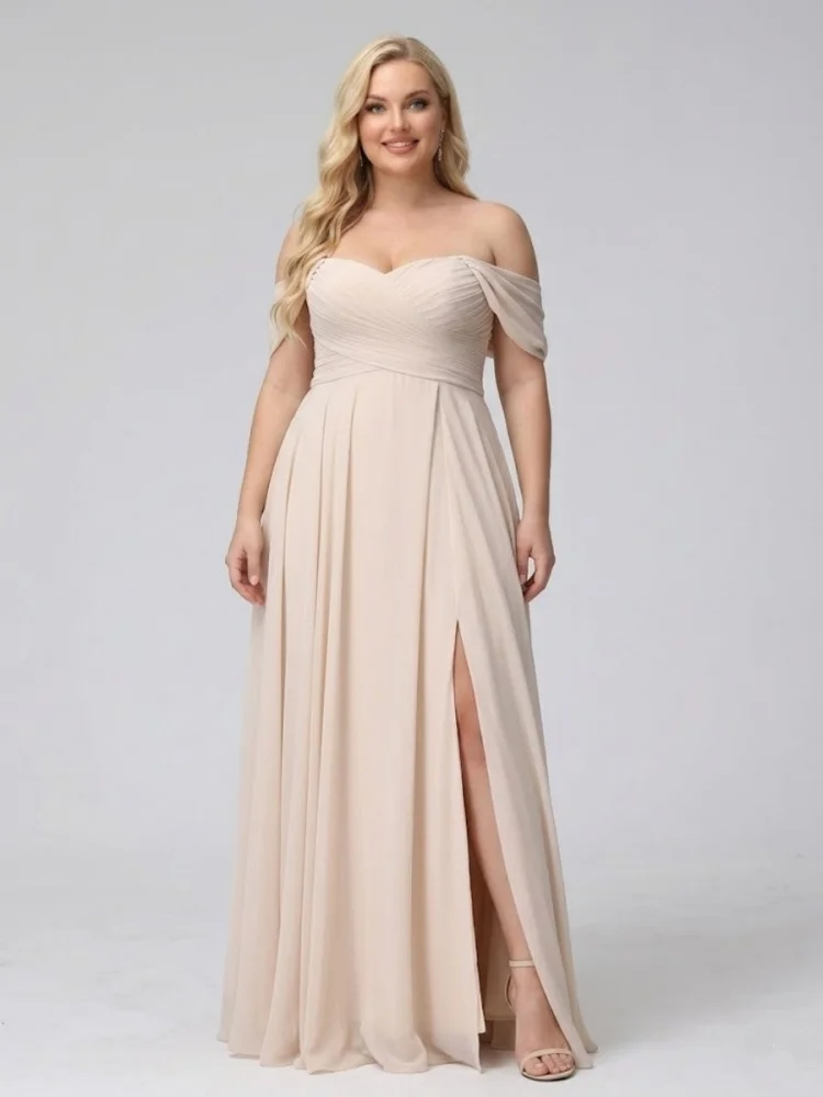 Plus Size Women Chiffon Bridesmaid Dresses Ruched Off Shoulder Prom Dress with Slit Long A Line Formal Evening Party Gowns
Plus Size Women Chiffon Bridesmaid Dresses Ruched Off Shoulder Prom Dress with Slit Long A Line Formal Evening Party Gowns